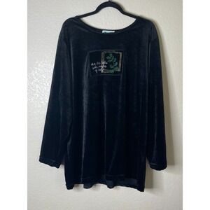 Coconut Bay Womens 2X Top Black Velvet Deck The Halls Holly Holiday Event Casual